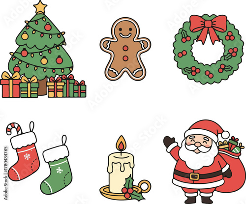 Cute Christmas Vector Icons Set