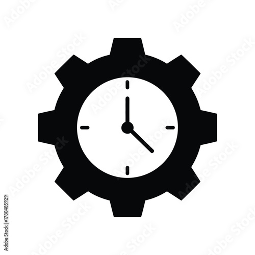 Clock and Gear Icon: Vector Symbol for Time Management, Efficiency, and Process Optimization