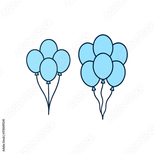 Two bunches of light blue balloons isolated on transparent background
