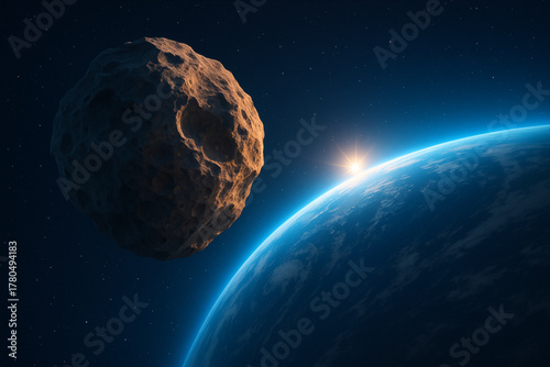 Vector Illustration of Asteroid passing near the earth