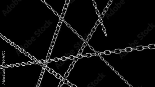 Moving metal chain, 4K 3D loop animation transparent background