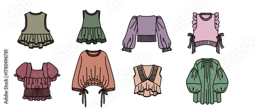 ガーリーなフリルとリボンのトップスコレクションイラスト