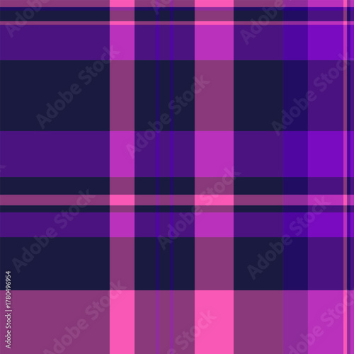 Individuality seamless plaid textile, isolation pattern check background. Dress tartan fabric vector texture in pink and violet colors.