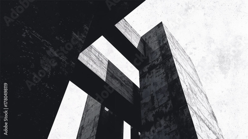 Stylized Brutalist Urban Scene with Raw Concrete and Angular Shadow Design, Ai generate