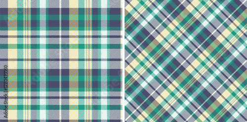Texture background fabric of pattern seamless tartan with a plaid textile vector check. Set in winter colors. Pillow arrangement on bed.