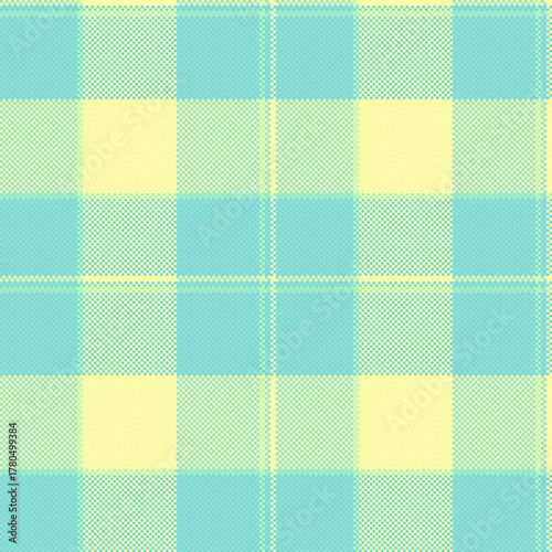 Colorful fabric background plaid, easter tartan seamless pattern. 1970s texture check textile vector in teal and light colors.