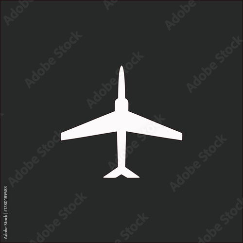 Jet plane vector icon on black background, ideal for aerospace industries, air shows, and transportation themes.
