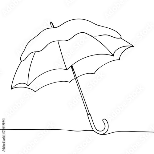 Umbrella under the snow - clean outline, soft curve of lines Winter Weather outline / minimal linear vector