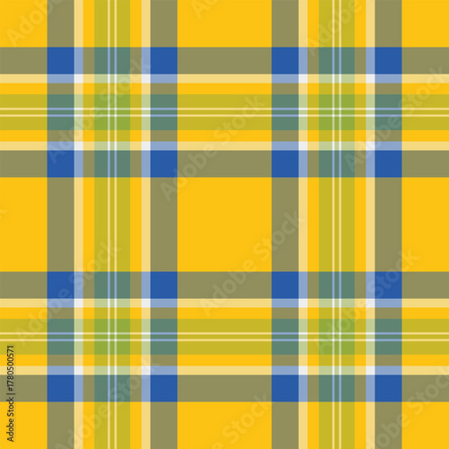 Folk texture fabric textile, handsome seamless pattern tartan. Back check vector plaid background in yellow and bright colors.