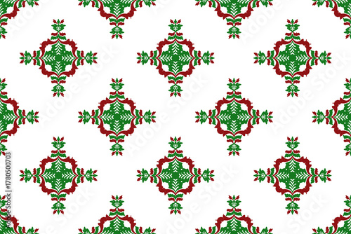 Ikat Embroidery Floral Seamless Pattern