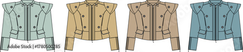 Vector illustration of stylish cropped jacket design in four color variations