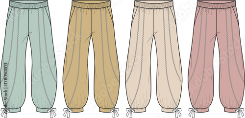 Stylish Assortment of Colorful Women's Harem Pants Trendy Fashion Designs in a Set of Four