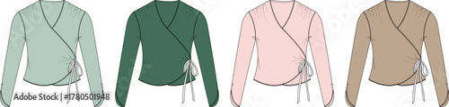 Set of four fashionable women's wrap tops in various soft colors
