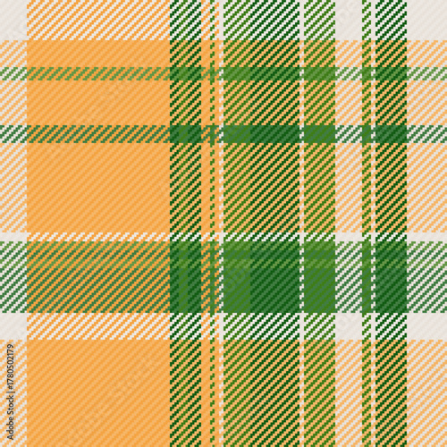 Customized seamless pattern plaid, african texture fabric vector. Postcard tartan check background textile in orange and green colors.