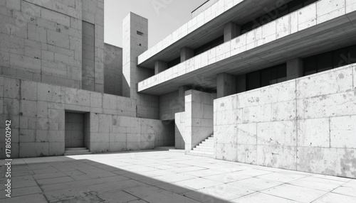 Stylized Brutalist Urban Scene with Raw Concrete and Angular Shadow Design.