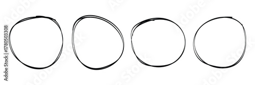 Hand drawn ovals and circles set. Ovals of different widths. Highlight circle frames . Rounds scribble line circles. Vector illustrations. eps 10 