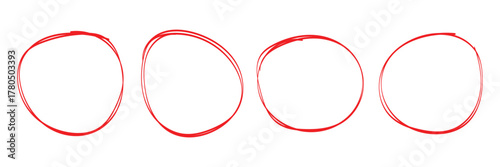 red circle highlight, pen ovals doodle. Marker ellipses frames in sketch style. Hand drawn vector illustration  . Vector circular scribble doodle round circles for message and for note mark . 