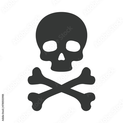Skull and Crossbones Warning Icon, Danger or Poison Symbol, Hazardous Materials Sign, Black Silhouette Vector Illustration, Pirate Jolly Roger Emblem