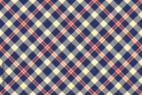 Wrapping vector fabric pattern, quilted textile seamless background. Knot texture plaid check tartan in blue and light colors.