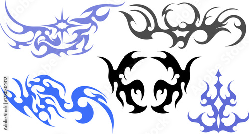 Illustration of ornamental gothic sigil patterns with neo-tribal lines and cyber aesthetic details set