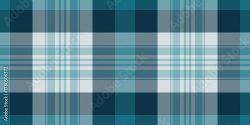 Femininity pattern fabric background, nice textile plaid seamless. Checked tartan texture vector check in cyan and dark colors.
