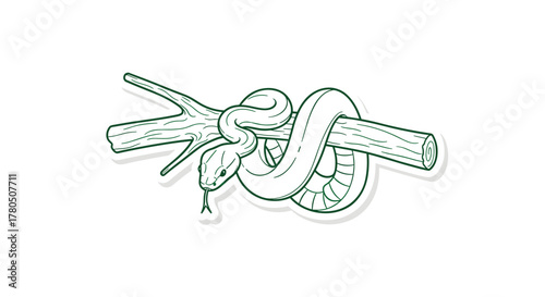 Striking snake illustration slithering on a branch, perfect for nature-themed designs and educational materials, conveying wildlife and reptilian charm