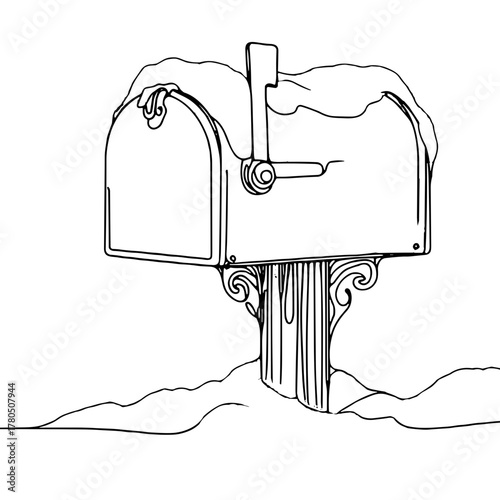 A cap of snow on a mailbox or sign Winter Weather outline / minimal linear vector