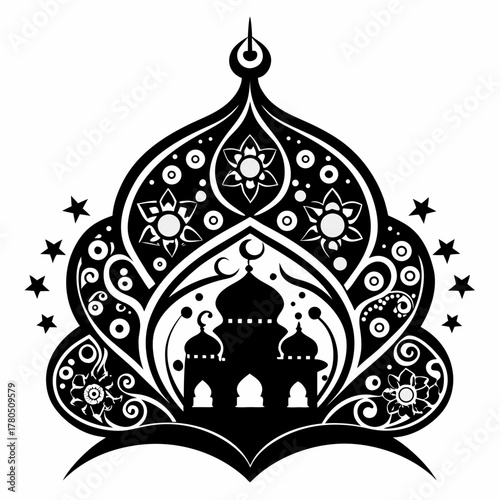 Eid Motif Mehndi vector clean black silhouette design white background