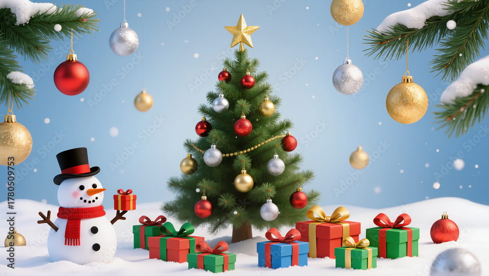Naklejka premium christmas tree with gifts