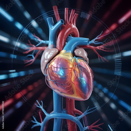 human heart anatomy in blue High-Tech Cardiovascular System Illustration