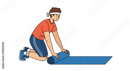 Athletic man rolling out yoga mat for fitness in bright studio - embrace wellness, find your zen, and start moving with this dynamic scene
