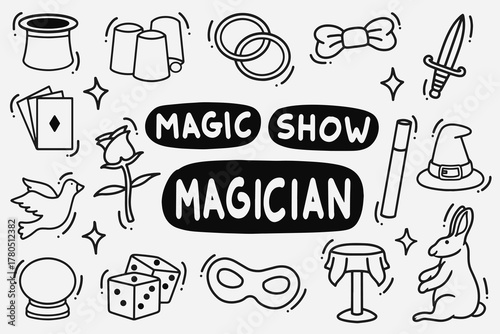 set of magician doodle good for background, wallpaper, element design, icon, etc