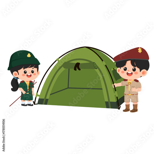 Cartoon Scouts with a Tent Illustration