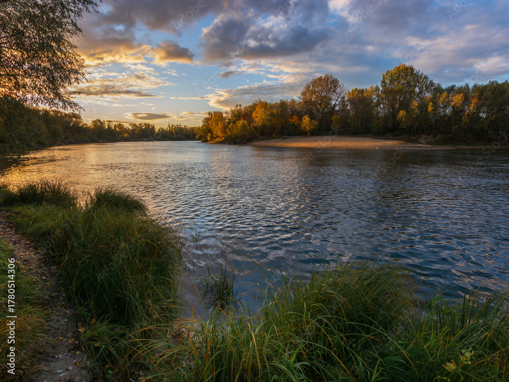 Fototapeta premium autumn landscape with lake