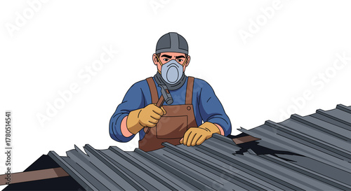 Professional roofer repairing damaged roof, ensuring safety and structural integrity, offering reliable home improvement services for your family