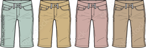 Fashion flats displaying a collection of comfortable and versatile cropped pants in different hues, perfect for leisurewear and casual styling