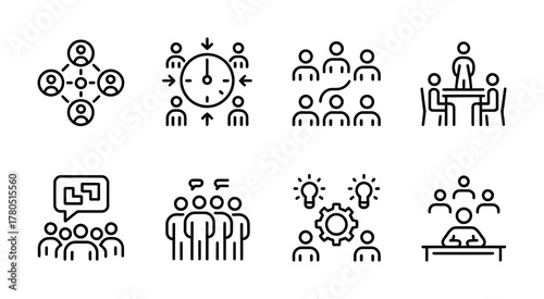 Teamwork collaboration meeting communication icons set