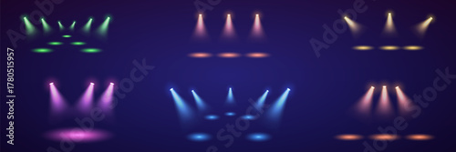 Colorful stage spotlights set