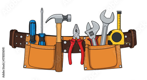 A well-stocked tool belt filled with essential instruments for various repair and construction tasks