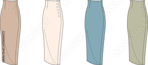 Elegant Pencil Skirt Variations A Fashion Illustration Featuring Diverse Colors and Designs
