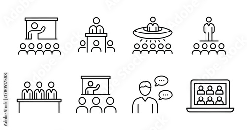 Business education training online webinar icons pack