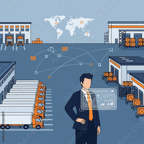Businessman leveraging cutting-edge digital technology to enhance global logistics operations and streamline supply chain management