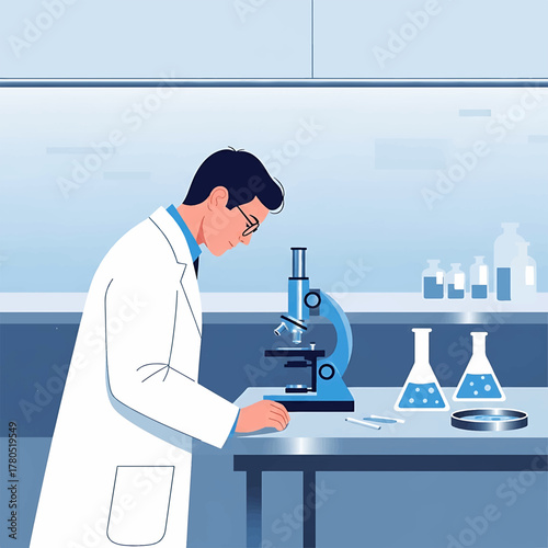 Dedicated scientist conducting precise microscopic examination in a modern laboratory for groundbreaking research and discovery