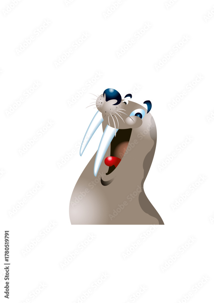 Obraz premium Happy walrus in cartoon style