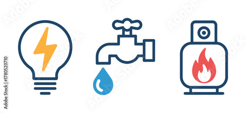 Electricity water gas energy utility icons set