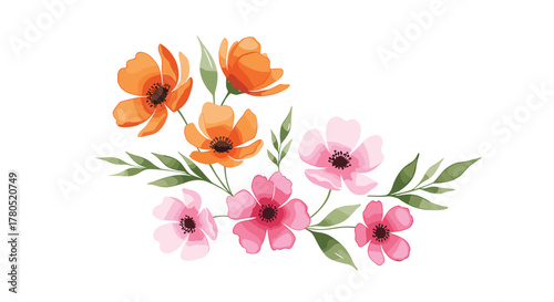 Delicate floral arrangement with vibrant pink and orange blossoms, perfect for adding a touch of spring to your designs and projects today
