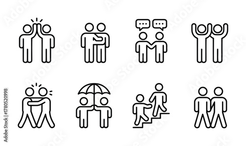 Friendship teamwork cooperation people support icons pack