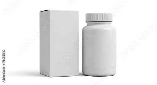 White medicine bottle and box against a clean white background
