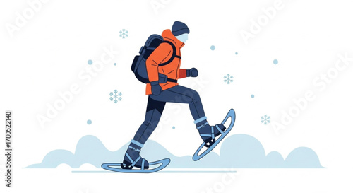 Winter Sports Man Walking on Snowshoes illustration