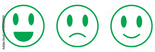 Smile icon. Emoticons simple icon negative, neutral and positive sign. Rating emoji icon set. Feedback emoticons. Smiley rating. Good and bad emoticon signs - Happy and Sad reaction.                  